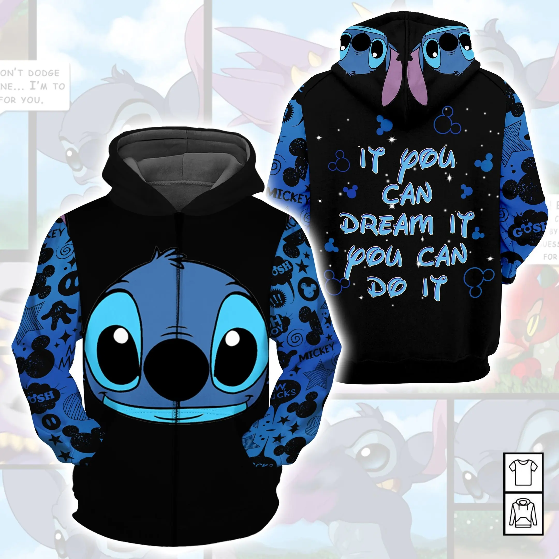 2024 Spring/Summer New Disney Stitch 3D Printed Men's Hoodie Street Fashion Versatile Clothing Outdoor Sports Men's Sweatshirt