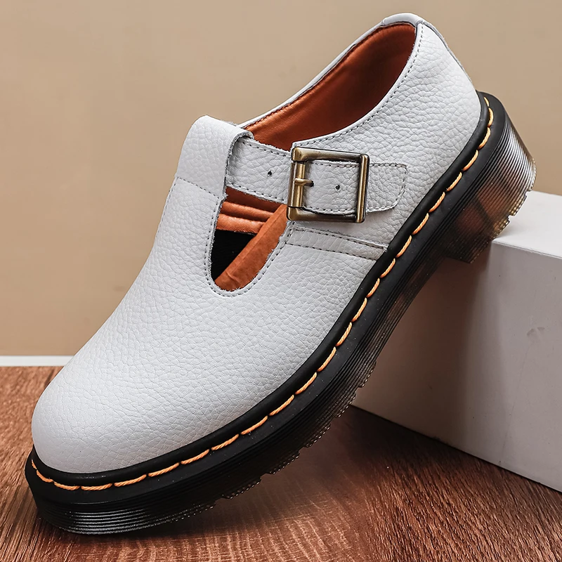 

Leather Low-Top Single-Buckle T-Strap Flats Women's Casual Shoes British Style Student Fashion round Toe Flat Heel Pumps