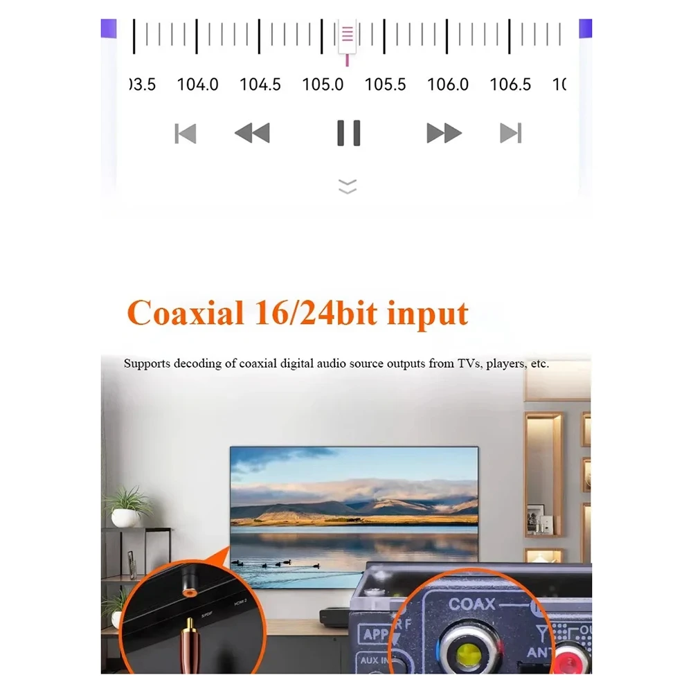 AAAE HIFI Audio Decoder Bluetooth5.3 Audio Receiver 24bit 48KHz Lossless Decoding USB PlaybackBuilt-in OPA2134 OpAmp FM Radio