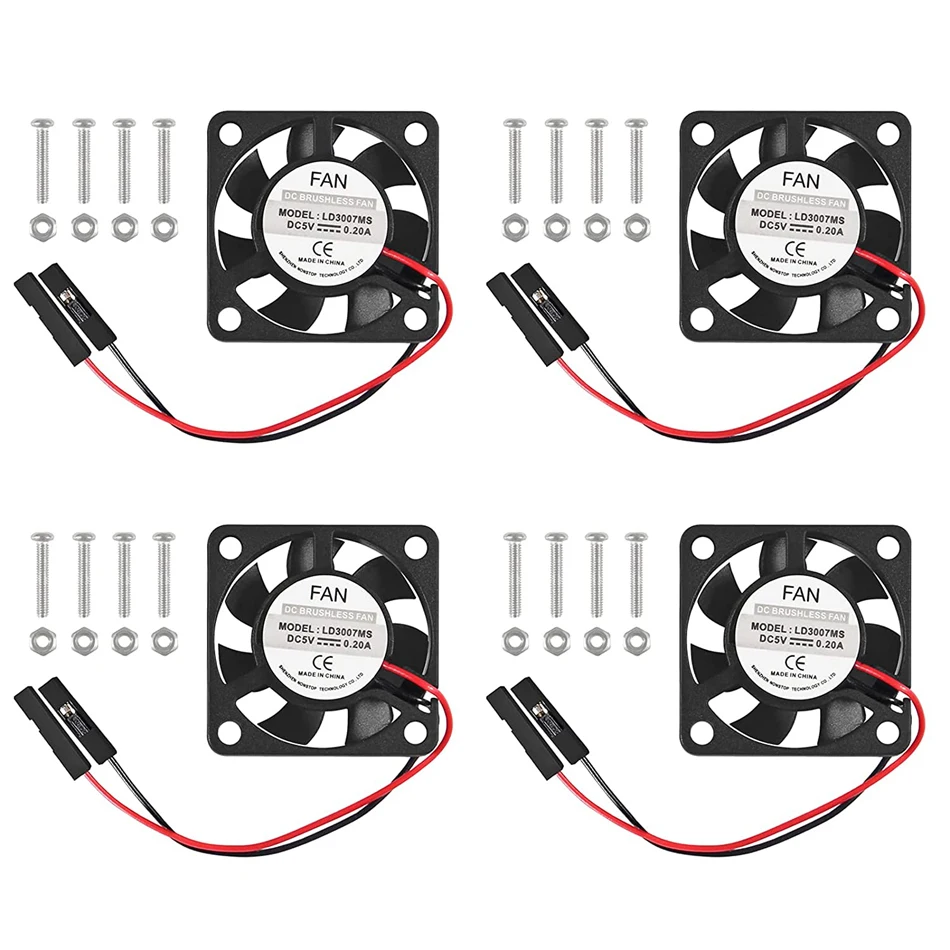 4 Stuks Voor Raspberry Pi 30X30X7Mm Koelventilator 3.3V 5V Dc 2Pin Borstelloze Ventilator Voor Raspberry Pi 4/Pi 3 B/Pi 3b/Pi 2/Pi B +