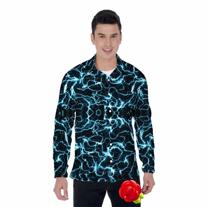 

Abstract Lightning Hawaiian Shirts 3D Printed Shirts Men Fashion Long Sleeve Tops Casual Beach Blouse Lapel Business Male Tops