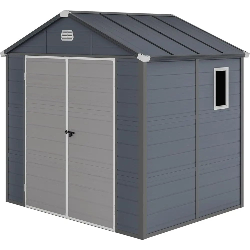 

Gray All-Weather Plastic Outdoor Storage Shed, 8x6.2T, Lockable, with Window and Vents