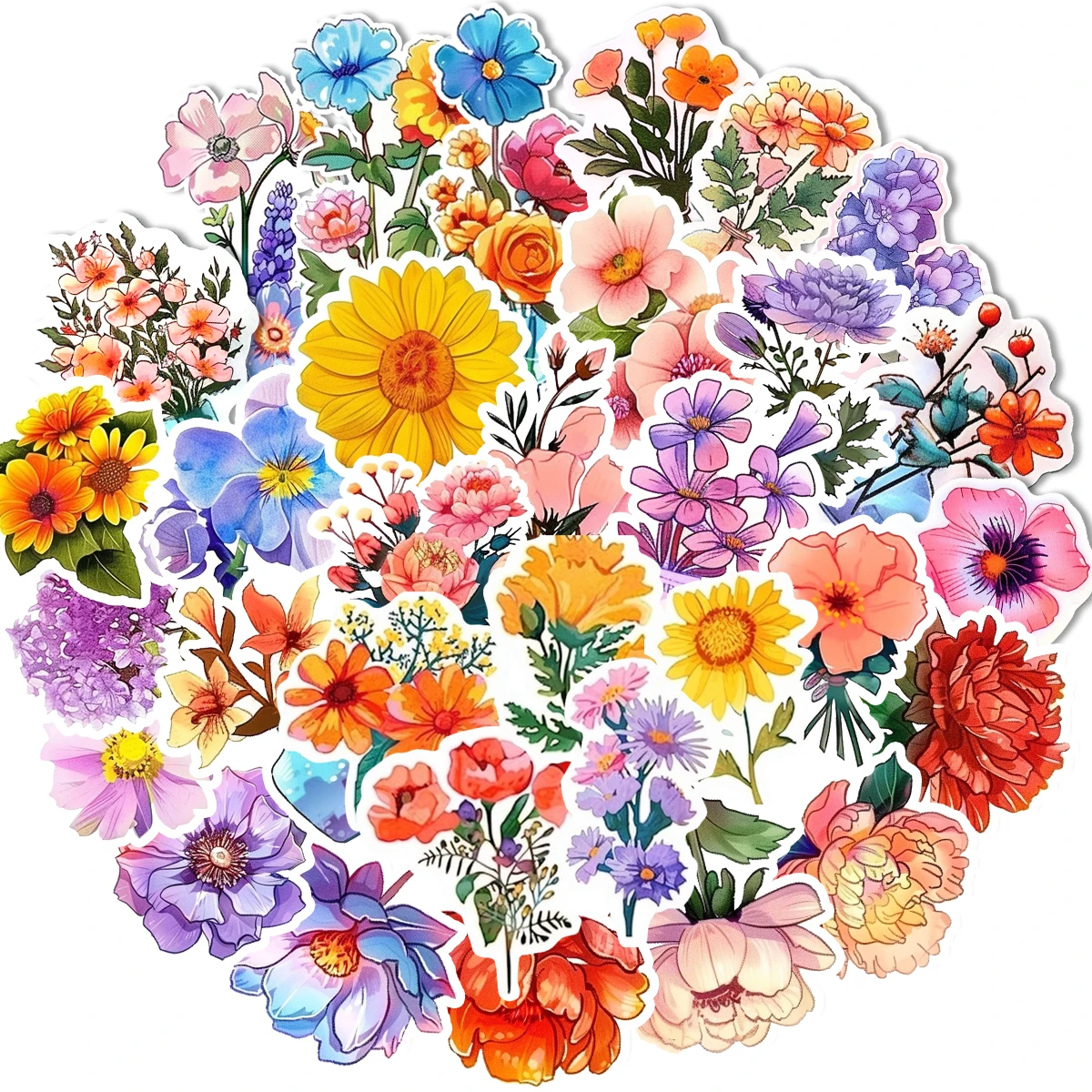 50pcs Flower Mix and Match Stickers, New Cartoon Plant and Flower Element Handbook Stickers, Rich Flowers Stickers