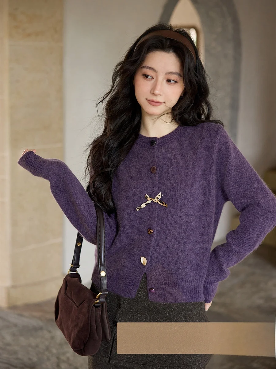 

Ele Purple ort Sweater Cardigan Women's Faion Korean Sle Winter New Arrival Ximen Unique Beautiful Knitwear