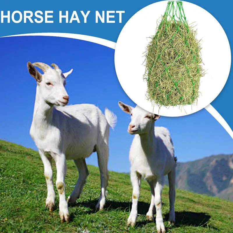 Bolsas de heno para caballos, alimentador de heno para ganado, red de almacenamiento colgante, suministros para ganado, comederos de cabras ecuino para puestos de granero, caballos