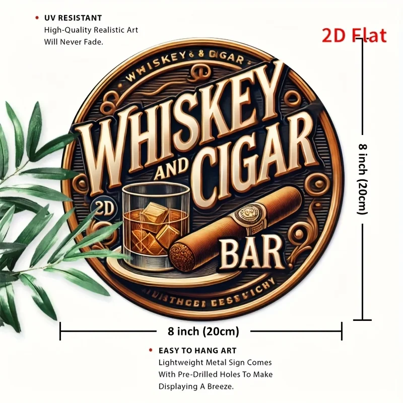 Vintage Whiskey and Cigar Bar Metal Tin Sign