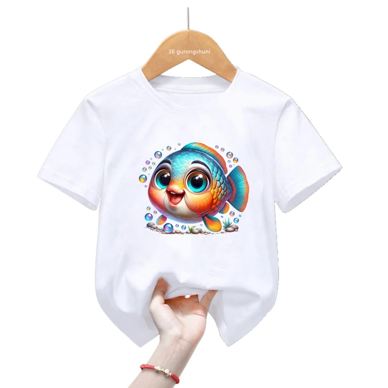 

Watercolor Goldfish Printed T Shirt Girls/Boys Summer Fashion Tops Tee Shirt Harajuku Kawaii Kids Clothes Funny T-Shirt