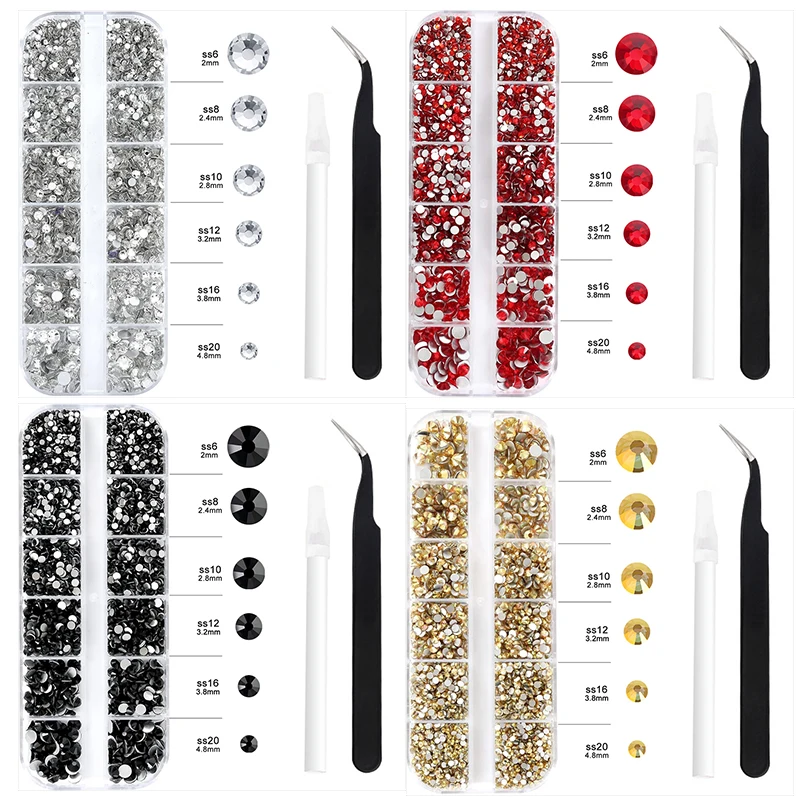12Gitter SS6-SS20 Glas-Strass-Set, Silverbase, Glitzer, zum Aufkleben, Kristallstein für Nägel, Kleidung, DIY-Strass-Zubehör