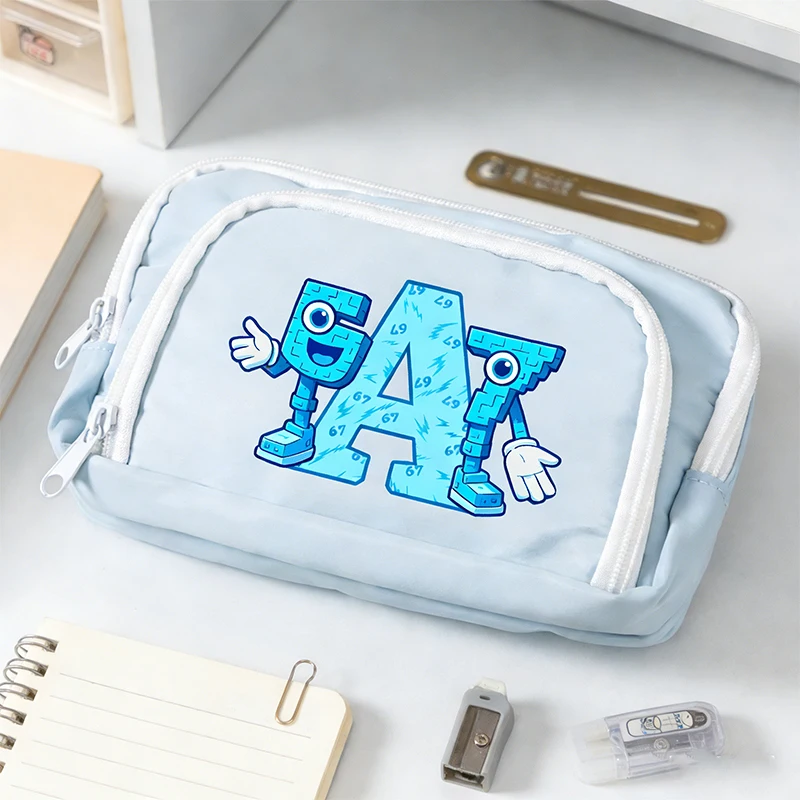 Steal A Brainrot 67 Pencil Case Anime Letter Printed Pen Pouch Cartoon Student Large Capacity Stationery Storage Bags Kids Gifts