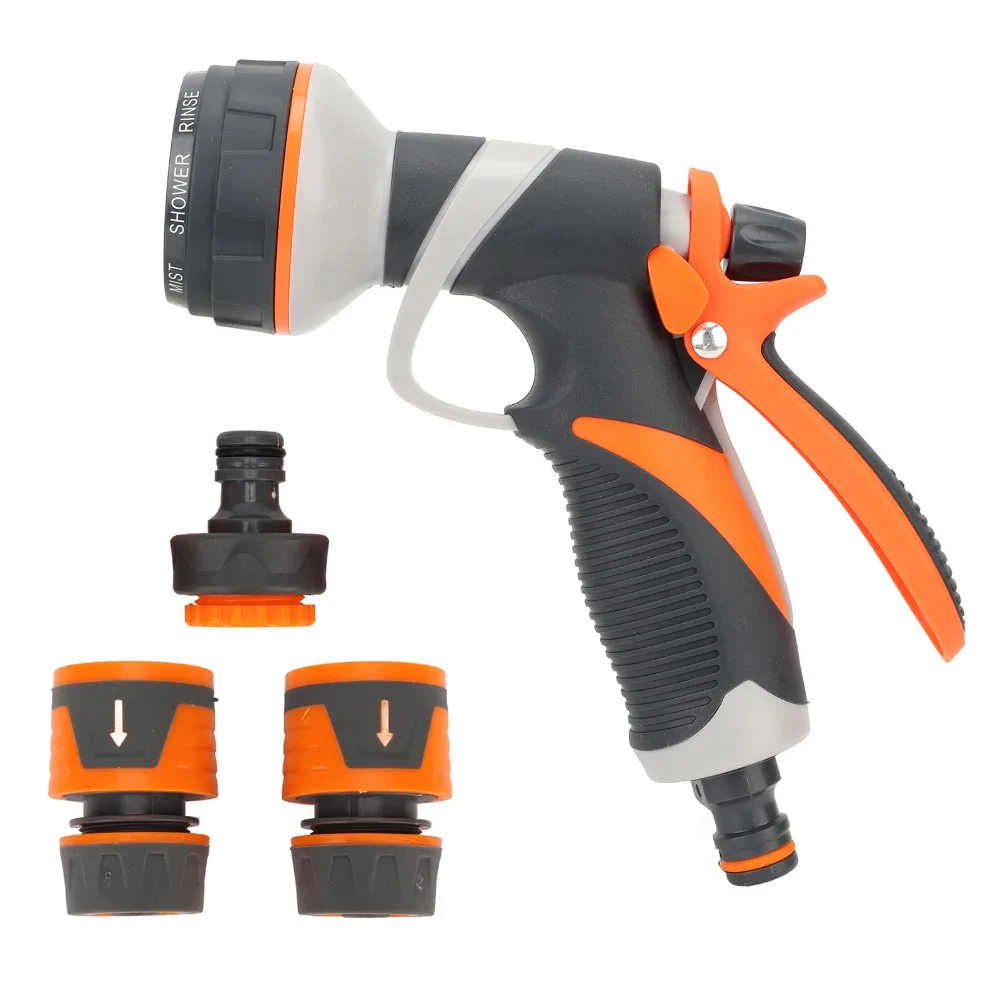 4Pcs ABS, TPR, and Nylon Garden Hose Nozzle Sprayer with G1/2 Adapter 8 Functions High Pressure Garden Hose Nozzle Sprayer