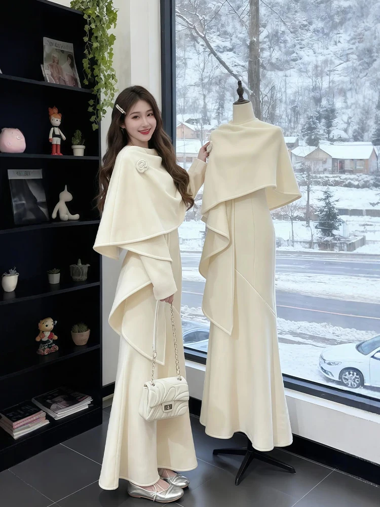 

Unique Beautiful Winter Faion Set Large Size Fat MM Thousand Jin Xiao Xiang Feng Cloak oulder Dr Super Good Looking Set