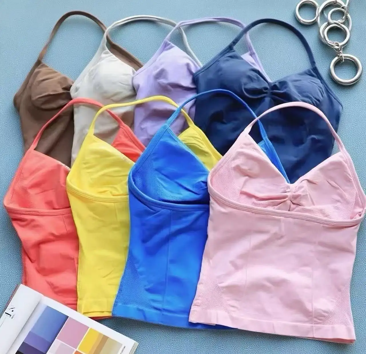 

2025 New Lace-Up Top Women's Seamless Yoga Vest Built-in Bra Folded Backless Gym Wear Workout Top