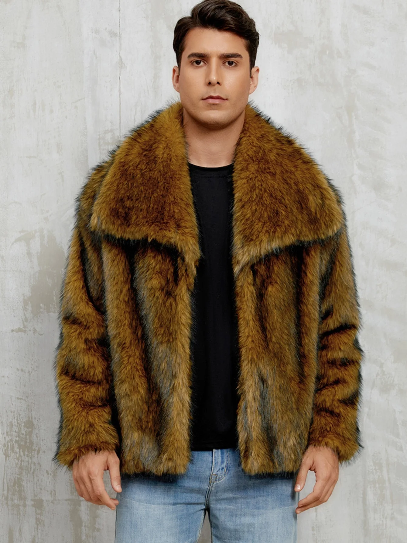 

Мужские однотонные повседневные свободные пальто из искусственного меха с отложным воротником и длинными рукавами, осень-зима, новые модные американские мужские топы