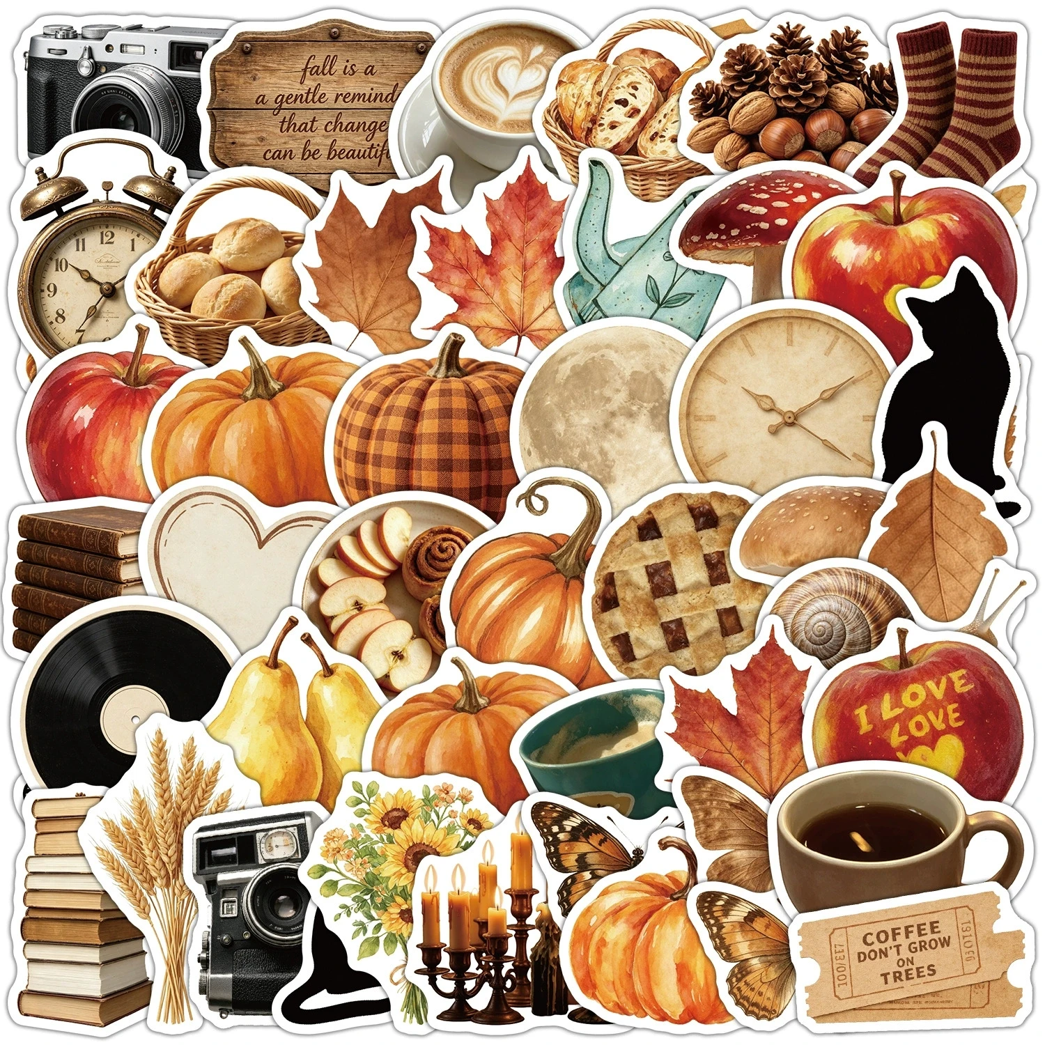 50Pcs Retro Autumn Graffiti Waterproof Stickers for Water Bottle Skateboard Helmet Reward Journal DIY Decor Decals