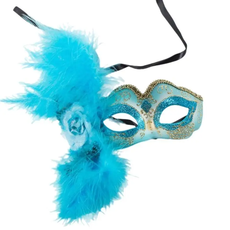 652f Masquerade Mask voor vrouwen, gevederde cosplay eyemasker maskerade half gezichtsmasker met bloem voor Halloween