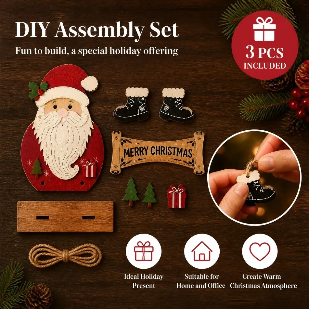 2D Flat Wooden Christmas Ornaments Delicate Festive Printing Lightweight Solid Wood Holiday Party Decorations Two Display Ways