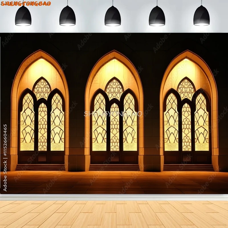 

Gothic Window Sunset Cathedral Architecture Interior Photography Backdrops Morocco Arabic Palace Ramadan Photo Background ZY-02