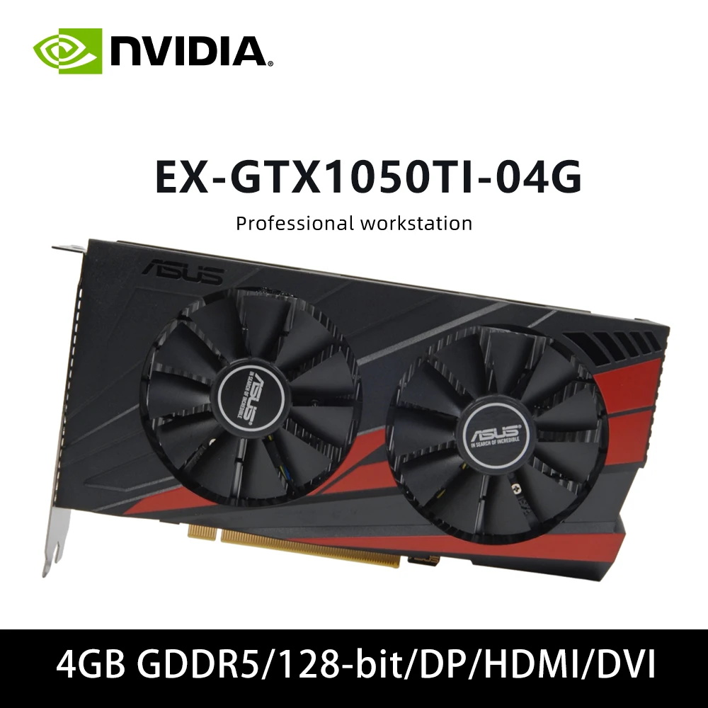 بطاقة رسومات ASUS EX GTX 1050TI 04G GDDR5 4GB 128bit 1050TI تدعم HDMI DP DVI PCIE 3.0 مروحة مزدوجة للكمبيوتر المكتبي