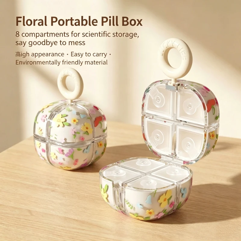 Eight Grid Medicine Box with Handle, Mini Portable Medicine Box, Sealed Moisture-Proof Medicine Storage, Separate Medicine Boxes