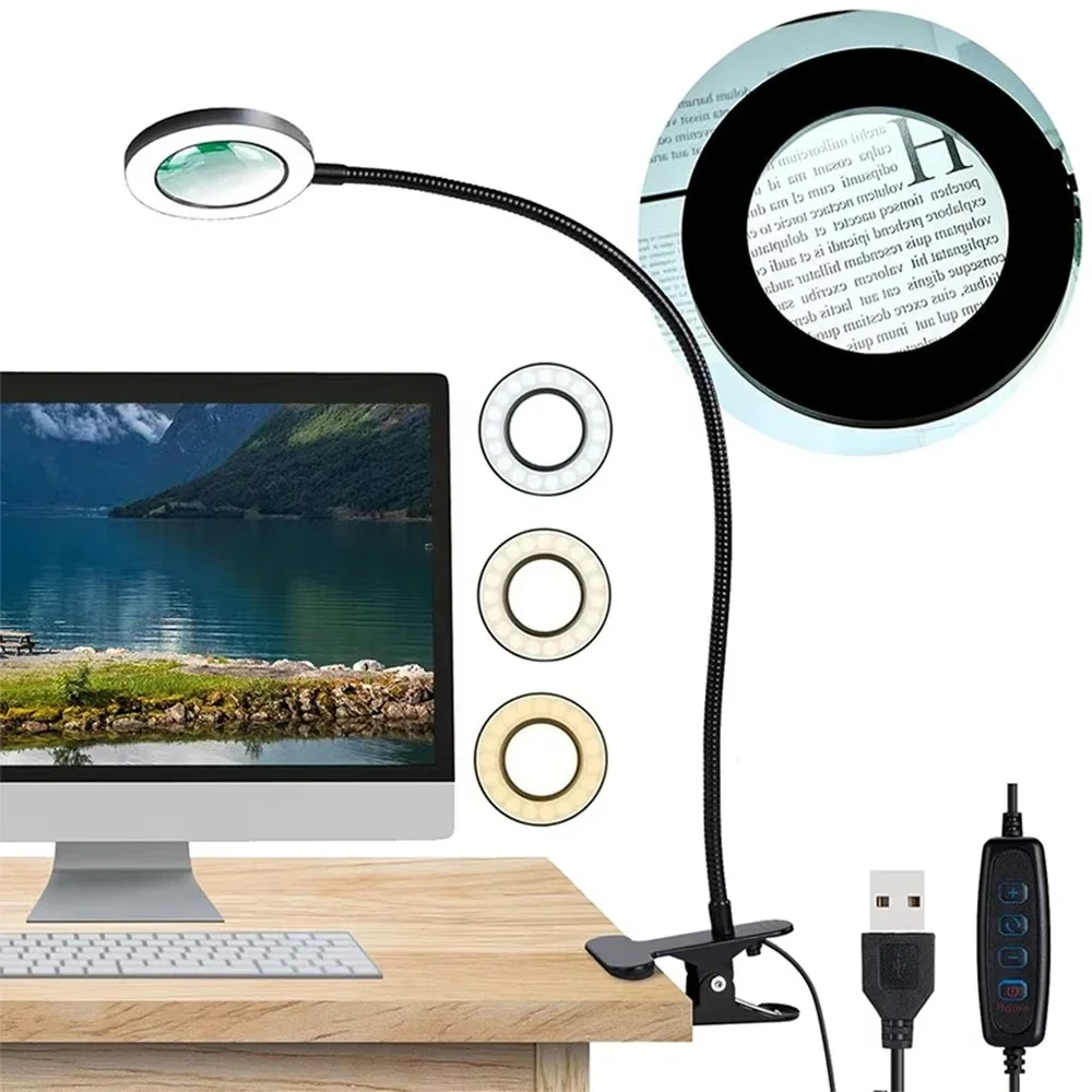 Magnifying Glass with LED Light, 5X Magnifier Lamp, Flexible Swing Arm Soldering Work Light, Repair Lamp for Electronics, Crafts