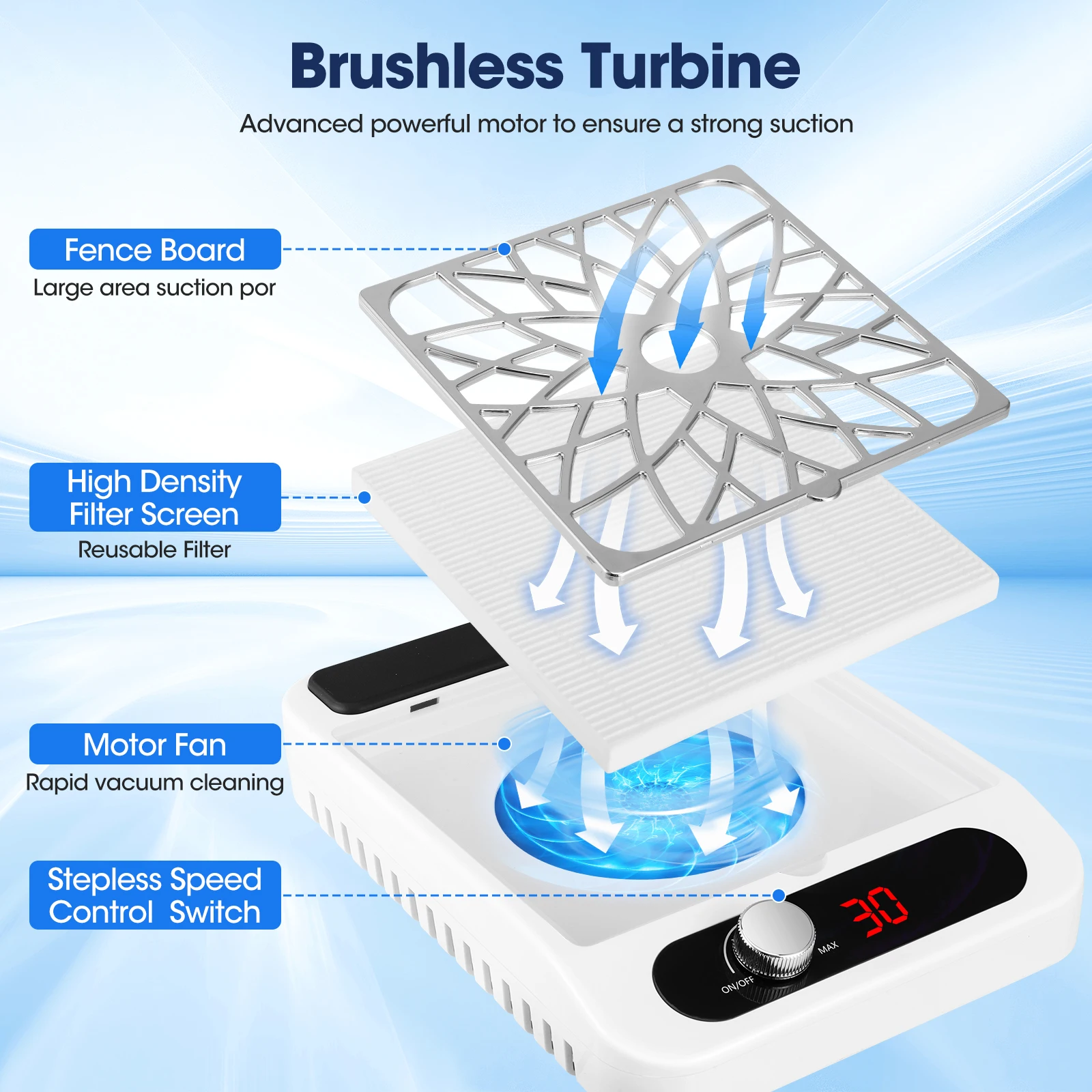 80w puissant collecteur de poussière d'ongle forte aspiration aspirateur d'ongle ongles acrylique à faible bruit professionnel manucure collecteur de poussière