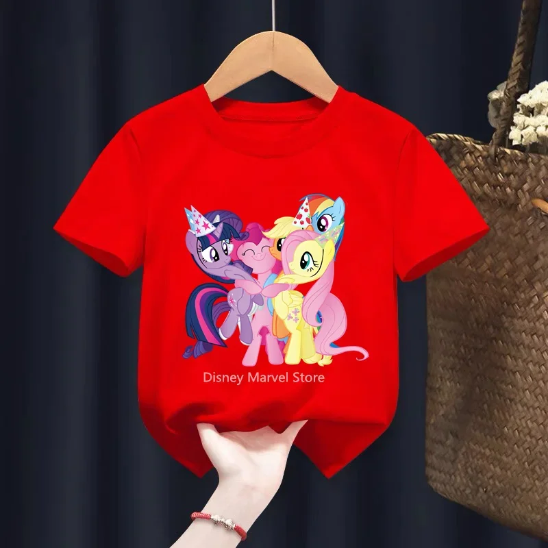 2024 new Summer Baby Boys Little Pony T-shirts Kids Cartoon Print Short Sleeve T Shirt Tops Children Clothes Streetwear