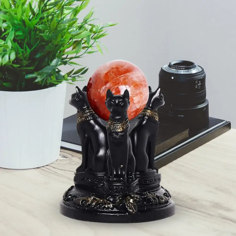 Faux Crystal Ball Display Stand Black Cat Animal Hand Holder Resin Statue Sculpture Home Office Bookshelf Desktop Decoration Orn