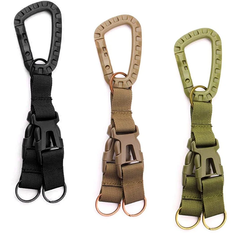 3Pcs Tactical Gear Carabiner Clip Nylon Backpack Hanging Buckle Keychain Outdoor Nylon Webbing Quick Release Buckle Keychain