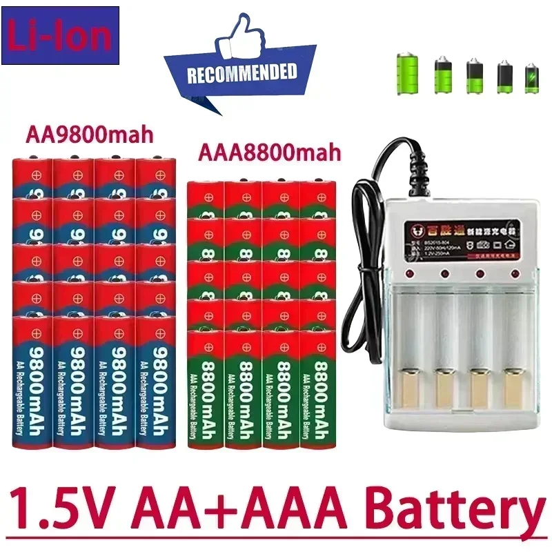 AAA AA battery rechargeable battery original 2024 best-selling 1.5V AA9800MAH+AAA8800MAH+charger for Hair Clipper MP3