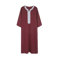 Jubba Thobe de manga corta para hombres musulmanes, ropa islámica tradicional transpirable bordada de Color sólido, caftán Abaya de Arabia Saudita