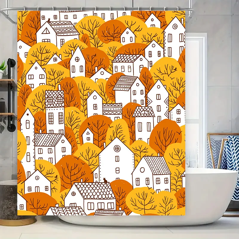 

Очаровательная занавеска для душа в осеннем доме, белый и оранжевый декор в стиле кантри для ванных комнат — идеальная идея для подарка
