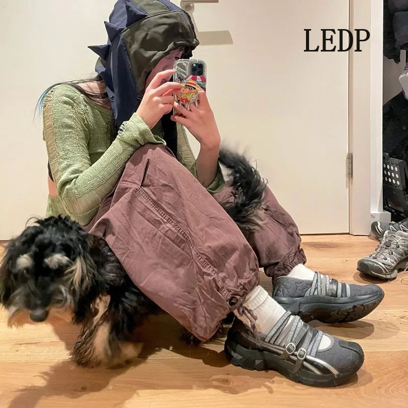 LEDP Brand Japanese Lace-up Ballet Flats Women's 2024 Summer Ins Casual Single Shoes Hollow Sports Design Sense of High Quality