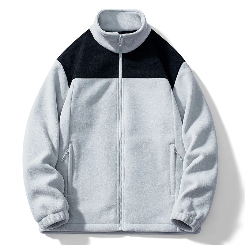 Color Blocked Fleece Jacket for Men's Casual Autumn and Winter New Style with Thickened Fleece