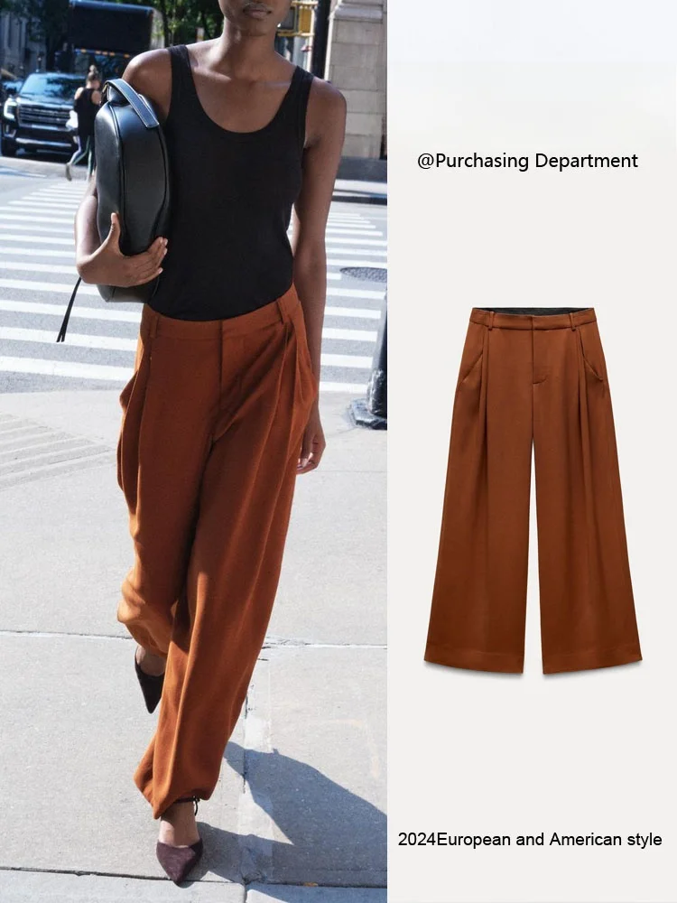 

Женские прямые повседневные брюки с высокой талией, широкие штанины, осенняя новинка, стройнящие, для офиса, длинные