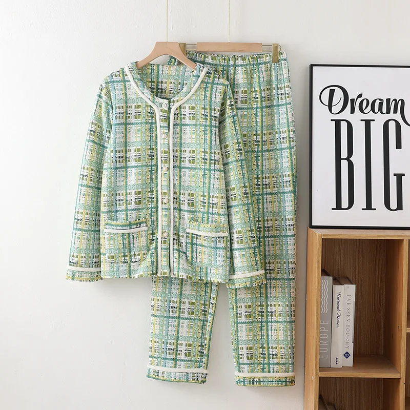 

New Cotton Home Set Female Nighties For Women's Pajama Set Winter Thicken Keep Warm Long Sleeve Korean Style 2 Pieces Pyjamas