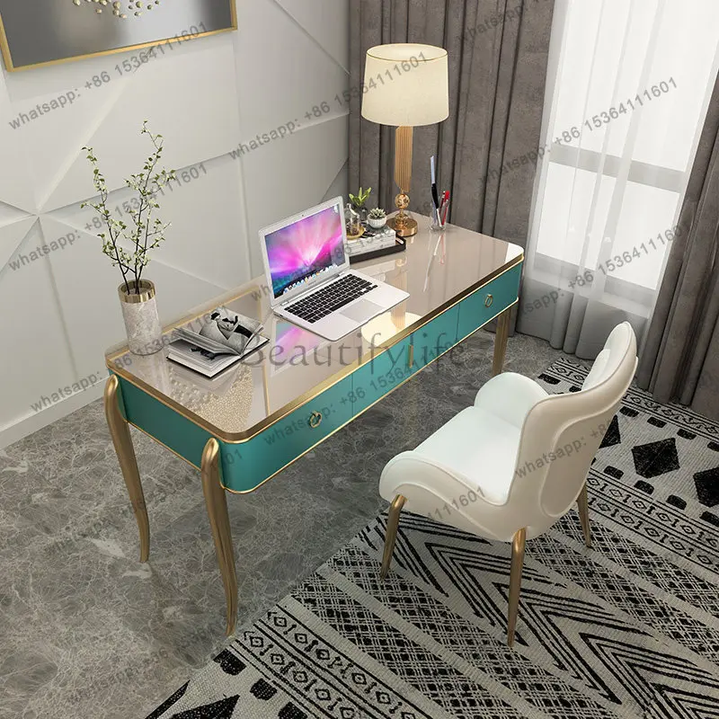 Light luxury desk Home writing desk Simple modern solid wood small paint desk 4
