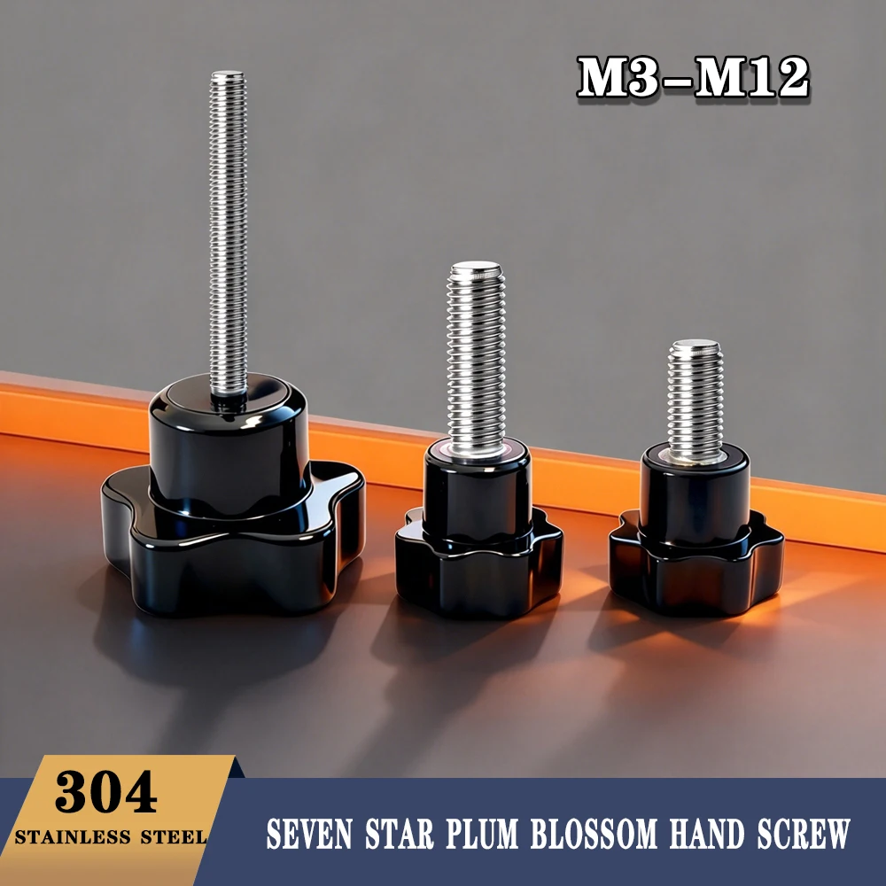 M3 M4 M5 M6 M8 M10 M12 Black Plastic Star-Shaped Bakelite Thumb Screw Hand Knob Bolts Head Bolt Tightening Thumb Screw 1/2/5Pcs