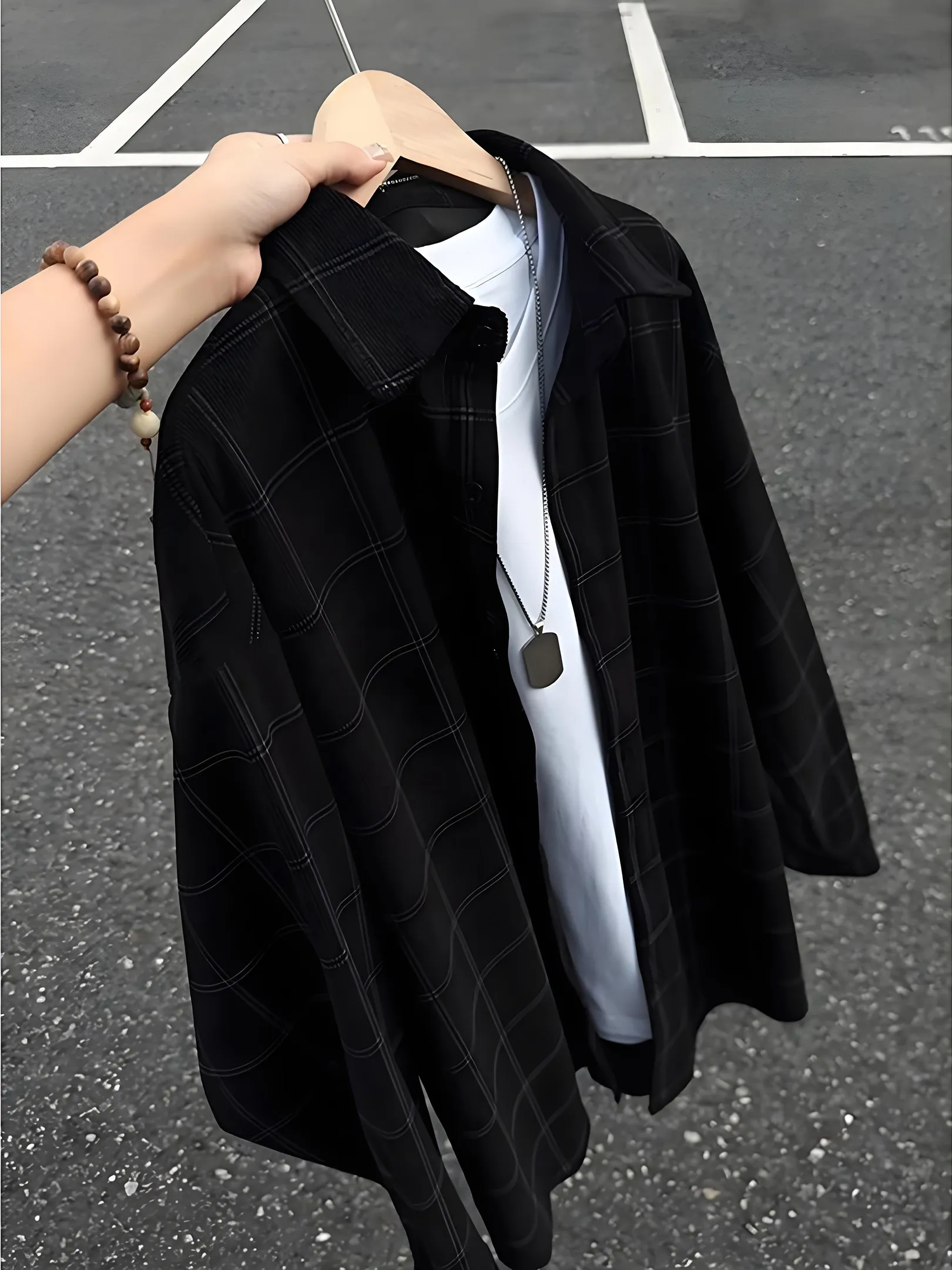 Retro American Plaid Long Sleeve Men's Shirt Autumn Casual Style Couple's Corduroy Jacket Loose Fit Button down Coat