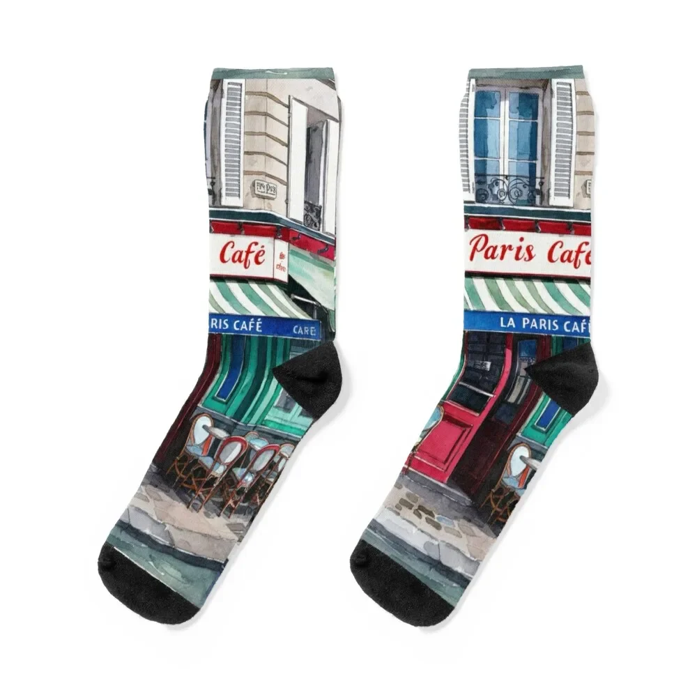 

Paris Cafe Watercolor Illustration … By Carraann Socks sport tennis christmass gift with print Luxury Woman Socks Men's