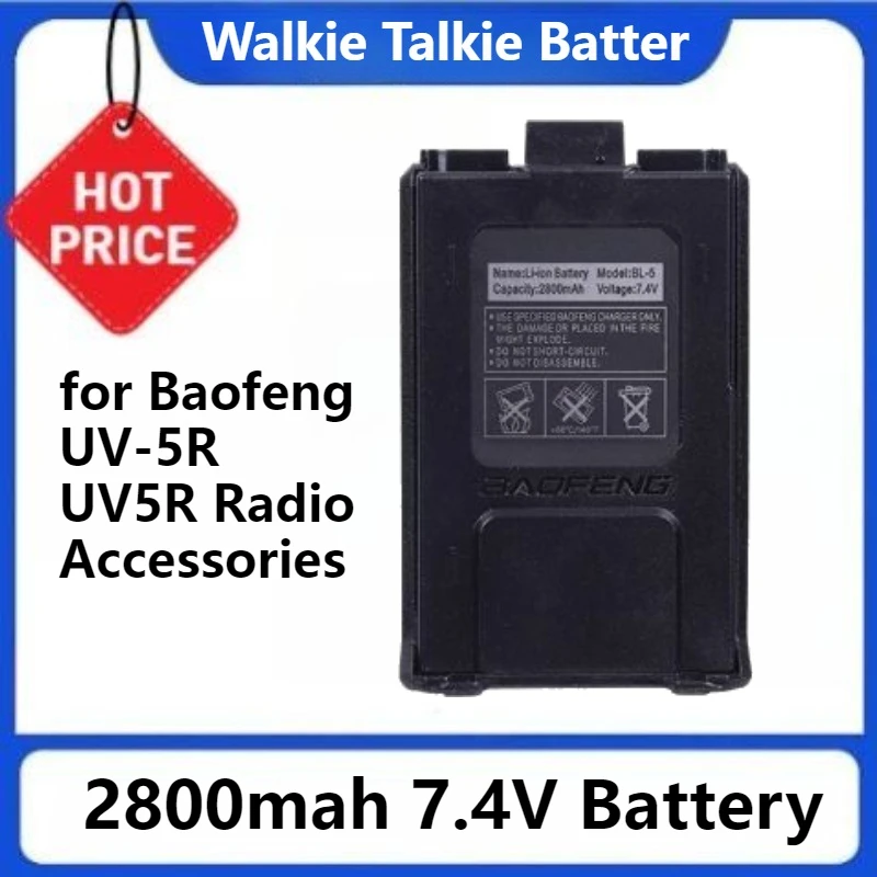 

For Baofeng UV-5R UV5R Radio Accessories Walkie Talkie Battery BL-5 2800mAh 7.4V Li-on Rechargeable Batteries