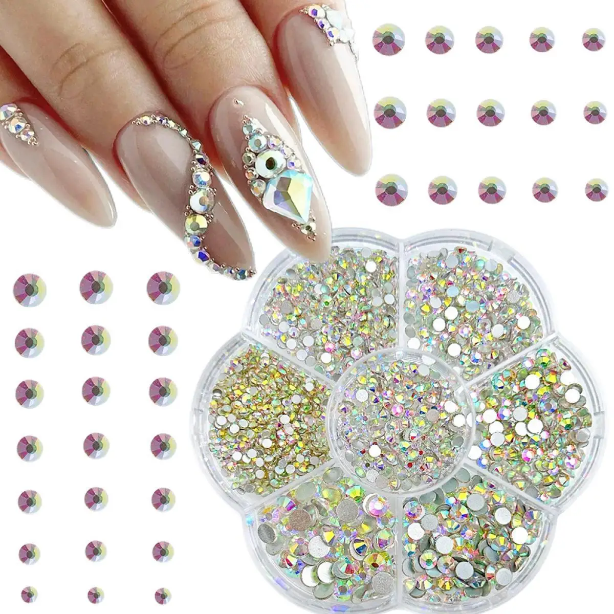 

1Box Multiple Sized Mini Gradient Glass Nail Charms Minimalist Color Flat Bottomed Nail Rhinestones Decorations DIY Nails Crafts