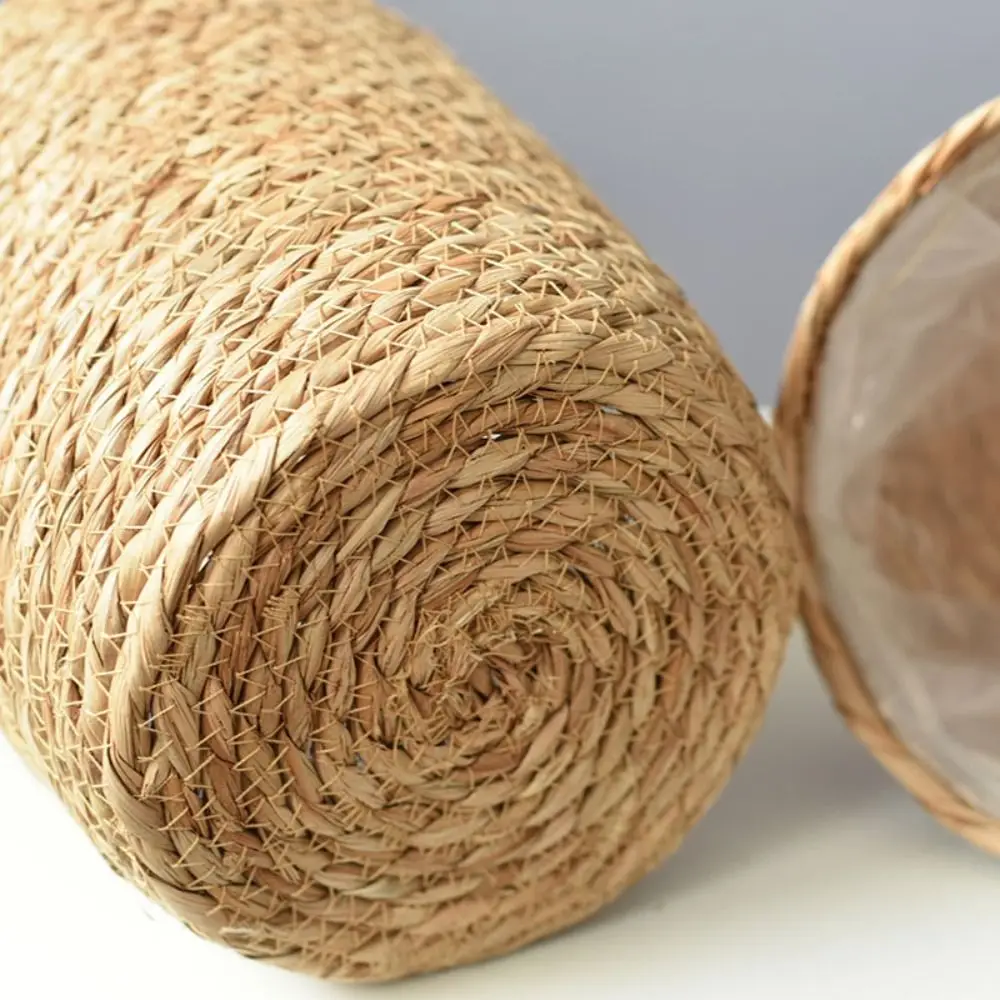 Straw Wicker Woven Planter Basket Handmade Flower Pot Rattan Seagrass Storage Basket Yellow Laundry Storage Basket