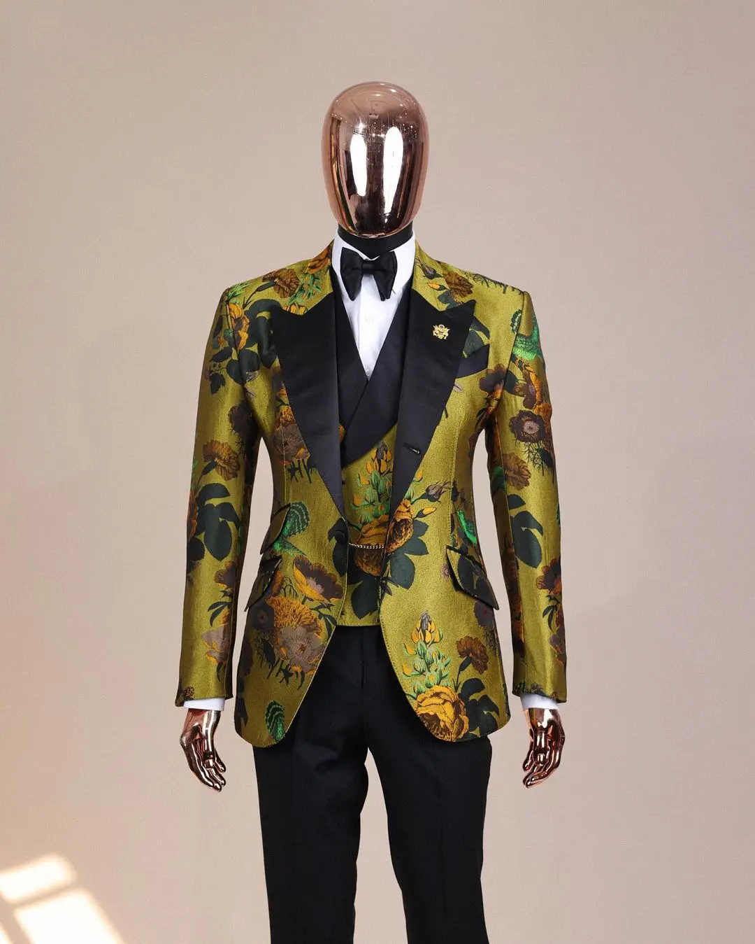 Luxury Floral Wedding Suits For Men Slim Fit Peaked Lapel Groom Prom Tuxedos 3 Pieces Sets Male Party Prom Blazer Sets