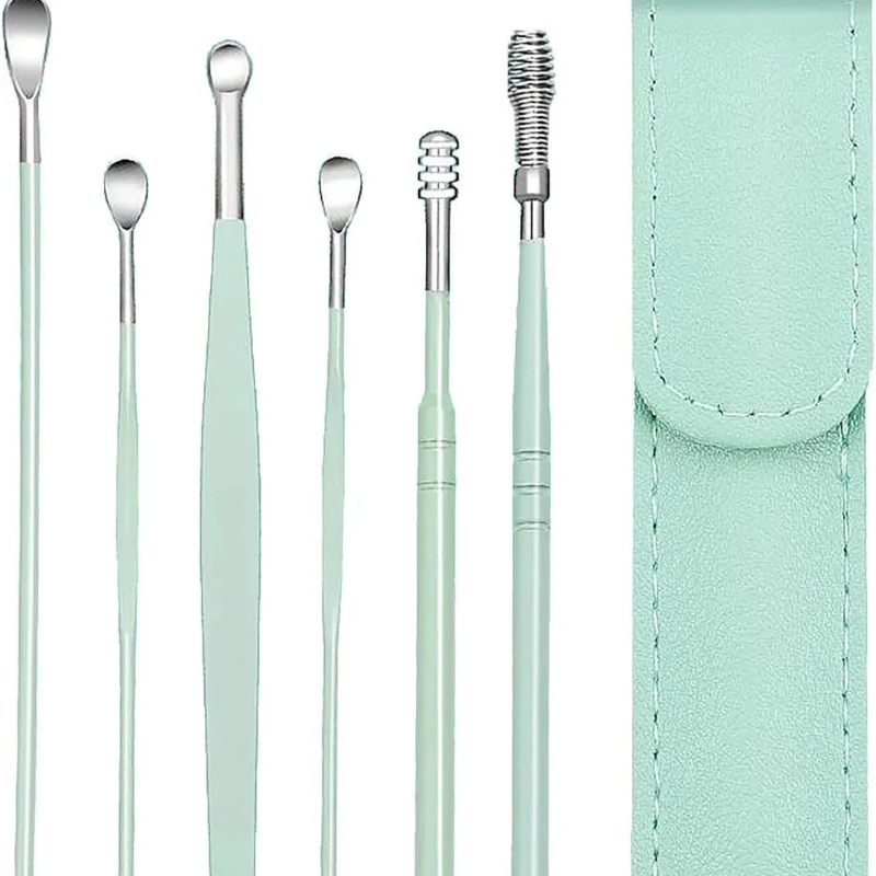 6-piece Earpick Earwax Removalset Ear Leaning Tool Set Stainless Steel Ear-picking Tool Ear-cleaning Device Household Spiral