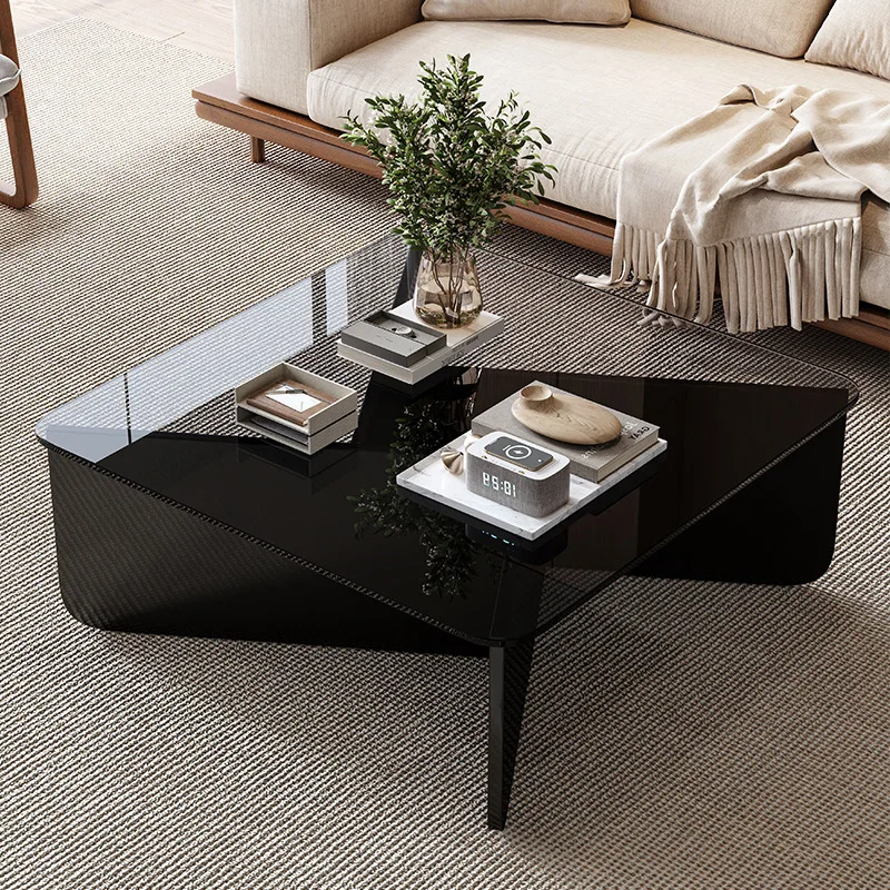 Modern simple coffee table 90CM square tempered glass coffee table scratch-resistant and wear-resistant household living room li