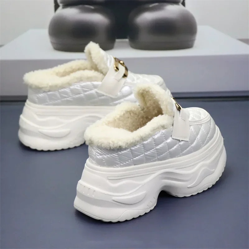 10 12CM Suede Genuine Leather Chimney Ankle Booties Moccasins Ladies 2026 New Winter Plush Spring Women Platform Wedge slipper