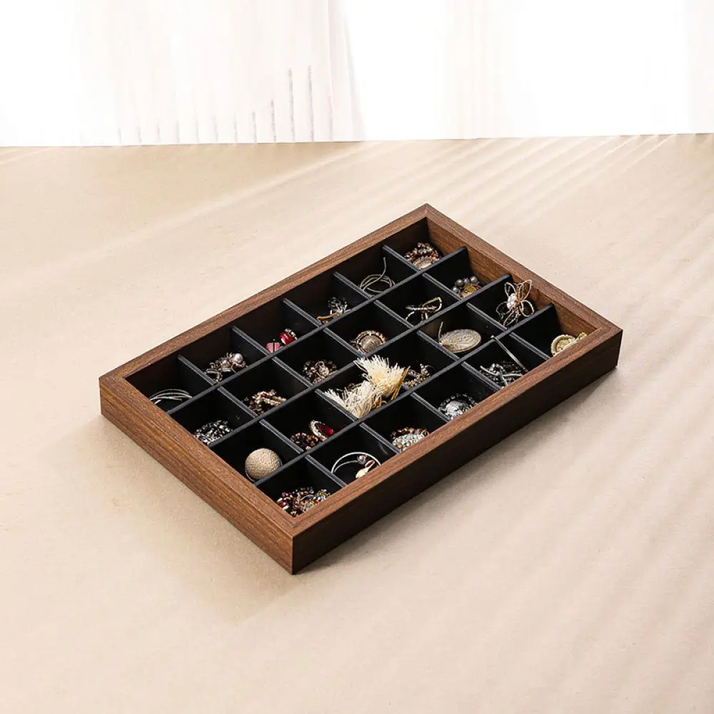 Decorative Walnut Jewelry Organizer Tray Velvet Lining Box For Rings Earrings Display Stand Store Retail Showcase