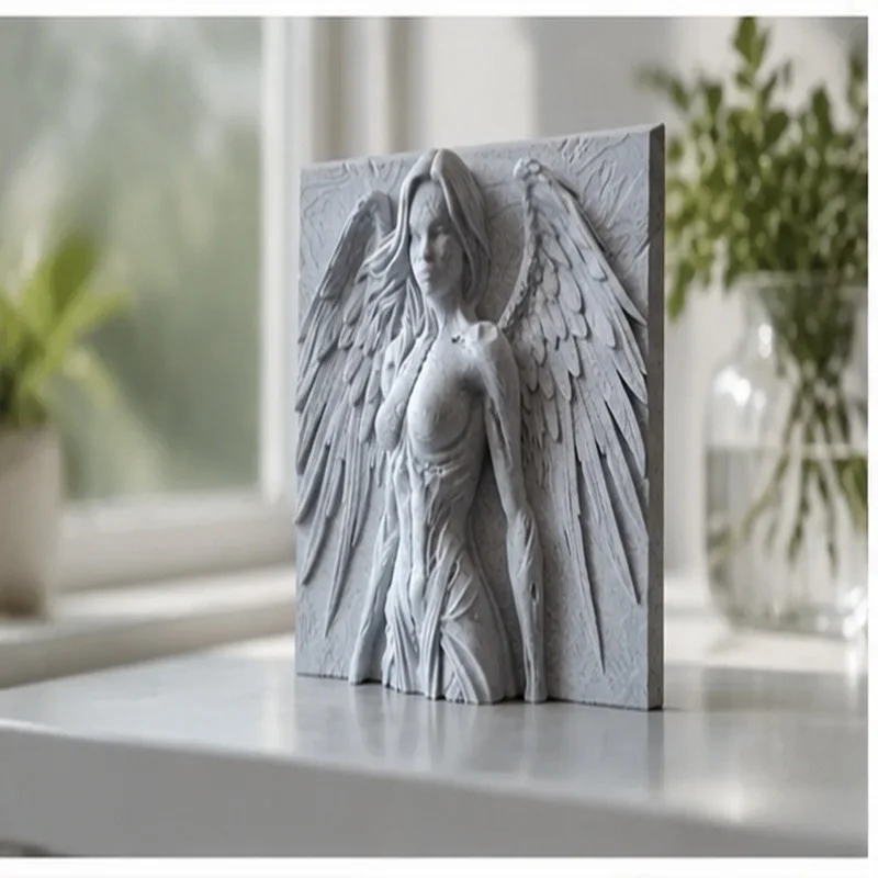 Winged Female Bust Relief Texture Angel Style Carved Sculpture Classical Tabletop Wall Vintage Home Art Decor Ornament Gift - view 4