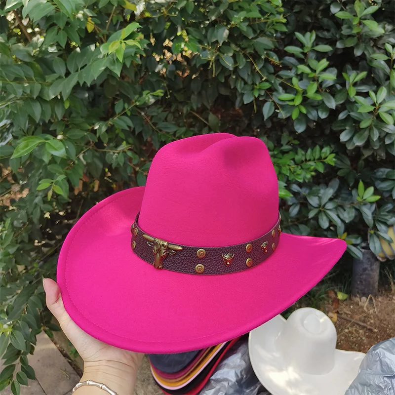 New Fashion Cowboy Hat Winter Men Women Gentleman black Jazz hat fashion Colored beads Winter Autumn big brim sombrero hombre