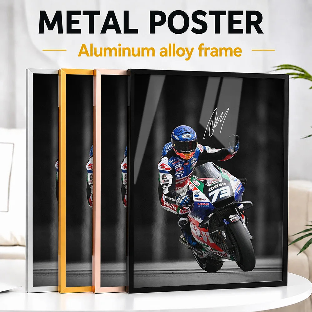 Alex Marquez MotoGP Framed Metal Poster Personalized Photo Monochrome Action Style Wall Art For Home Office Memorable Fan Gift